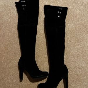 Black suede over the knee boots